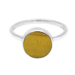 Anillo Único de Plata de Ley 925 con Piedra de Ojo de Tigre de Corte Redondo, Joyería Bohemia de Alta Calidad Disponible a Precio de Mayoreo - Product Image 1