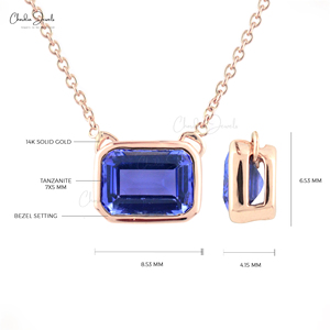 สร้อยคอทองคำแท้ 14K ประดับแทนซาไนต์ทรงคลาสสิก ขนาด 7x5 มม. รูปทรงมรกต สำหรับผู้หญิง เครื่องประดับทองคำคุณภาพสูง จากซัพพลายเออร์เอเชีย - Product Image 2