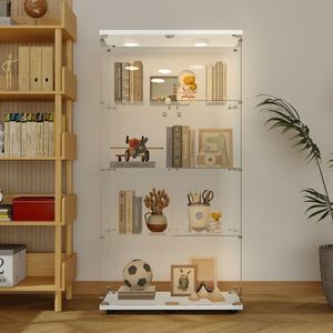 Vetrina e Armadio Espositivo in Vetro Temperato con Luci a LED, Vari Colori, con Serrature per Vino e Archiviazione Documenti - Product Image 1