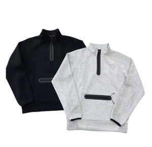 Sweat-shirt de sport unisexe printemps-automne à col montant, manches raglan, demi-zip, fermeture éclair thermocollée, coupe ample, effet délavé - Product Image 1