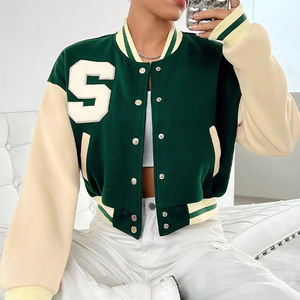OEM Manufacturer Chenille Embroidery Leather Print StreetWear Baseball Custom Logo Coat for <b>Women</b> Cropped Bomber Varsity <b>Jacket</b> - Product Image 1
