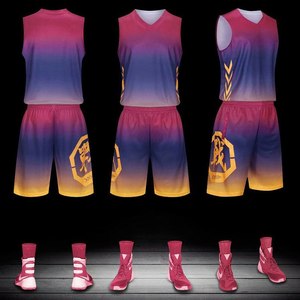 Ensemble de maillots de basket-ball personnalisables à dégradé de couleurs, sans manches, col en V, évacuation de l'humidité, séchage rapide, uniforme unisexe pour adultes - Product Image 1