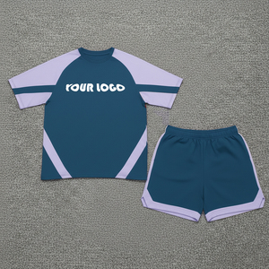 Conjunto Deportivo Personalizado Unisex, Camiseta de Manga Corta y Pantalones Cortos, Bloques de Color, Secado Rápido, Cuello Redondo, Ropa Deportiva de Verano, Talla Adulto - Product Image 4