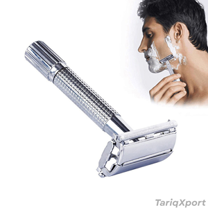 Long Handle Stainless Steel Reusable Safety <b>Razor</b> with <b>Single</b> Edge <b>Blade</b> Textured Handle for Men - Product Image 2