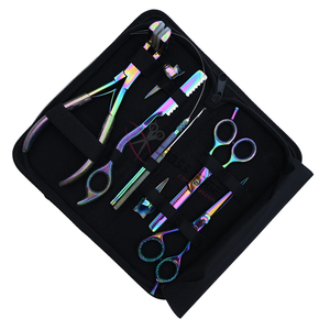 All in One Rainbow Hair Extension Tool Set with <b>Tape</b> In Plier Barber Scissor Thinning Shears Hair <b>loop</b> Razor Parting Finger Set - Product Image 1
