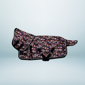 Élégant tapis de cheval lourd 600D 300G doublure en nylon imperméable noir/blanc reliure polycoton coquille impression Combo Design Dressage - Product Image 1