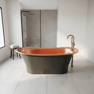 Baignoire en cuivre haut de gamme à base droite, intérieur en cuivre poli, extérieur gris graphite pour une expérience de bain de luxe - Product Image 2
