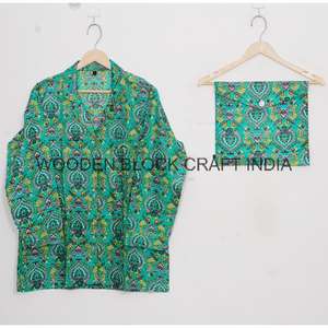 Nouvel ensemble pyjama élégant fait main en coton ultra doux pour femme, motif floral, chemise et pantalon de nuit pour l'été - Product Image 3