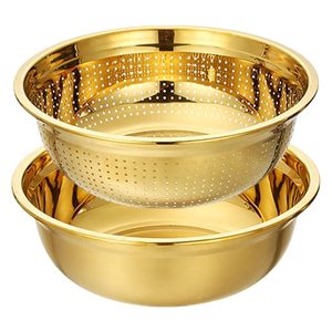 Microporous Colander Golden Strainer Bowl Combo Set Rice Washing Bowl Fruit <b>Vegetable</b> Washing Strainer Atta Kneading Bowl - Product Image 1
