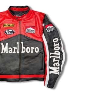 Chaqueta de Cuero Premium Retro Grand Prix Negra y Roja con Bordado Frontal, Edición Limitada, Serie Americana Vintage de los 90 - Product Image 4