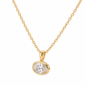 Pendentif solitaire minimaliste serti clos avec diamant de laboratoire ovale 9x7mm, couleur E, pureté VVS2, 2 carats, certifié IGI – Cadeau d'anniversaire - Product Image 1