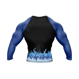 Men's Blue <b>Flame</b> Print Anti-UV Breathable Rash Guard Full Sleeve Compression <b>Shirt</b> Quick Dry Spandex Polyester Fitness Top - Product Image 6
