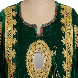 Vestido de novia de seda para mujer, estilo Salwar Kameez, largo hasta el suelo, corte holgado, con bordado verde, rosa y dorado, estilo afgano Kuchi, precio al por mayor - Product Image 6