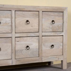 Commode à dix tiroirs en bois recyclé sablé, style rustique, faite à la main, finition naturelle, pour chambre à coucher - Product Image 3