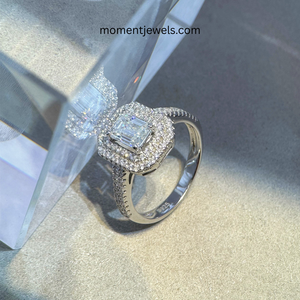 925 Sterling <b>Silver</b> Moissanite Engagement <b>Ring</b> <b>Emerald</b> Cut Center Stone Pave Claw Setting Wedding Anniversary Jewelry for Women - Product Image 3