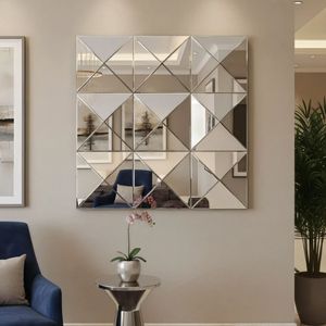 Specchio da Parete 3D con Bordo Smussato, Grande Specchio Quadrato per Arredamento Interno, Adatto per Soggiorno e Vari Spazi - Product Image 2