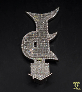 Baguette " P " <b>Initial</b> Pendant With Moissanite Diamond Hip Hop <b>Necklace</b> Bling Jewelry Gift - Product Image 2