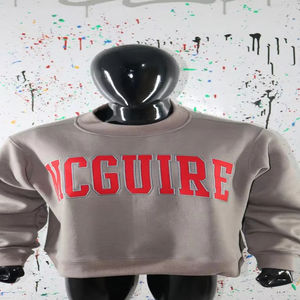 MCGUIRE Warm Gray <b>Mock</b> <b>Neck</b> Sweatshirt 100% RED Applique Embroidery wide <b>neck</b> Sweatshirt Finer Threads - Product Image 1