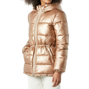 AMDAA ENTERPRISES Women Quilted Jacket Hooded Full Sleeve Solid Color Metallic Rose Gold Winter <b>Coat</b> <b>Zipper</b> Closure Lightweight - Product Image 1