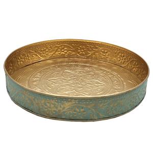Plateau rond de Style indien, service en or et vert, plat et assiette de Style moderne pour service au Restaurant, fait à la main, 1 pièce - Product Image 1