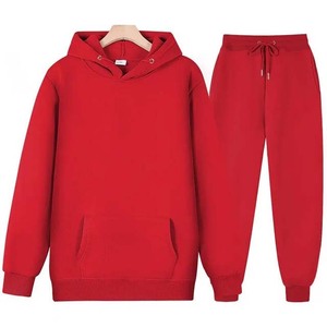 Unisex <b>Purple</b> Hooded Tracksuit Solid Color Casual Full Length Cotton Sweatshirt and Drawstring Pants Autumn Wear - Product Image 5