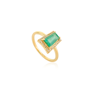 Factory Wholesale Price Fine K18 Yellow Gold Emerald & <b>Diamond</b> Elegant Halo <b>Ring</b> May Birthstone Simple Stackable Bulk Jewelry - Product Image 3