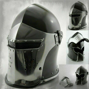 Casco de Caballero Medieval Tipo Sugarloaf, Casco Grande de Acero, Plateado y Pulido, Grabado Metálico, Armadura para Recreación Histórica - Product Image 5