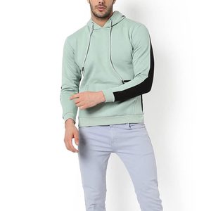 Sweat-shirt à capuche vert clair pour homme, coupe classique, en coton, décontracté, avec poche et bandes latérales noires, pour l'automne - Product Image 3