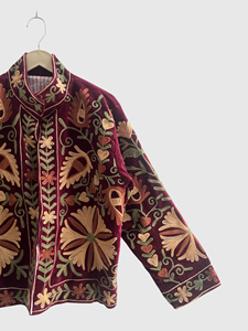 Chaqueta de Terciopelo con Bordado Floral, Cuello Mandarín, Manga Larga, Talla Grande, Ropa de Otoño para Mujer - Product Image 3
