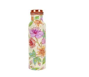 <b>Leaf</b> Printed Copper Water Bottle Multi Color Pattern Drinkware For Health Wellness Sports Gym Travel Office Leak Proof Metal - Product Image 6