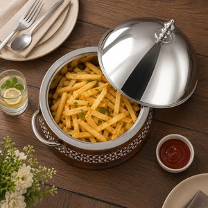 Casserole isotherme à double paroi en acier inoxydable de qualité supérieure avec finition bois, bol de service alimentaire pour cuisine domestique - Product Image 2