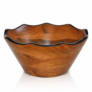 Bol à salade en bois avec bord ondulé noir, fait main, décoratif, pour fruits, salades, snacks, fruits secs, cuisine - Product Image 1