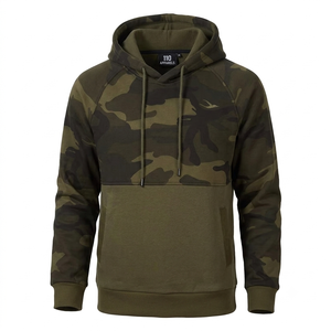 Embroidered Men's Hoodie 100% Cotton <b>Fleece</b> <b>Lined</b> Pullover Autumn Warm Casual <b>Jacket</b> OEM ODM Wholesale Large Size Camouflage - Product Image 2