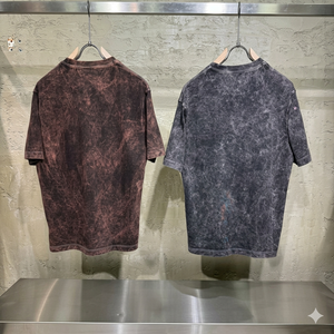 Men Oversized Crew Neck T-Shirt Solid Color Washed Cotton Loose Fit Short Sleeve Plain Dyed Top All Seasons Wear - Product Image 5