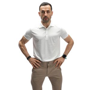 Men White Polo <b>Shirt</b> Short Sleeve <b>Collared</b> <b>T</b> <b>Shirt</b> Casual Golf Sportswear Top Custom Logo Manufacturer Wholesale Apparel - Product Image 1