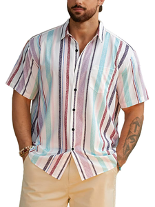 Chemise décontractée d'été pour homme en flanelle 100 % soie infroissable, imprimé hawaïen, boutonnée, pour la plage et les vacances, à rayures, tendance - Product Image 3