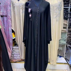 Oferta de Verano: Abaya Modesta de Dubái con Cuentas y Lentejuelas, Manga Larga, Tradicional Musulmana, Hecha a Mano, para Boda, de Poliéster Transpirable, Cuello en V - Product Image 1