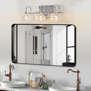 Elegante finitura Nickel spazzolato a 3 luci in cristallo Vintage per bagno con tonalità di vetro trasparente per apparecchi a specchio - Product Image 2