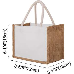 2025 12 pièces petits sacs fourre-tout en jute toile blanche Mini sac fourre-tout cadeau 8.6X6.3X5.1 pouces transfert de chaleur impression sac de plage lettre - Product Image 2