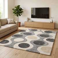 Tapis moderne abstrait rectangulaire en laine, fabriqué à la machine, résistant aux taches, pour salon, à poils moyens, avec envers en latex, écologique