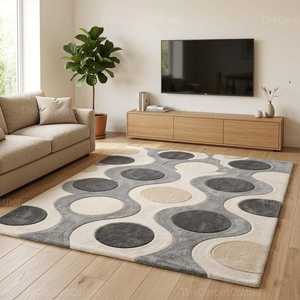 Tapis moderne abstrait rectangulaire en laine, fabriqué à la machine, résistant aux taches, pour salon, à poils moyens, avec envers en latex, écologique - Product Image 3