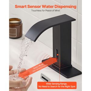 Rubinetto Automatico per Lavabo Bagno con Sensore di Movimento, Design a Cascata, Copertura Foro, Miscelatore a Batteria - Product Image 2