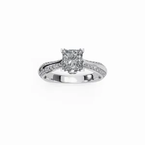 Bague en or blanc 18 carats avec diamant de laboratoire taille princesse, certifiée IGI, bague de fiançailles de luxe pour femme - Product Image 1