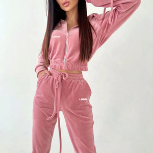 Conjunto de Sudadera y Pantalones Cortos de Forro Polar para Mujer, Estilo Otoñal, Cuello Alto, Hombros Caídos, Diseño Sólido - Product Image 3