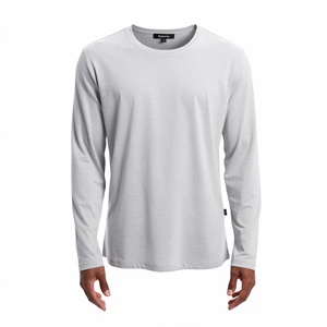 Men Long Sleeve T Shirt 100% Cotton Crew Neck Knitted Jersey Solid Casual Tee Custom <b>Logo</b> - Product Image 3