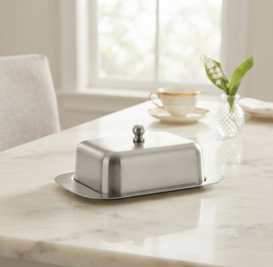 Beurrier rectangulaire en acier inoxydable avec couvercle hermétique pour la conservation de la fraîcheur, vaisselle de cuisine au design minimaliste - Product Image 1