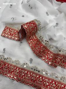 Sari de Georgette de Alta Calidad con Bordado de Lentejuelas y Dori, con Trabajo de Espejo Real, Conjunto de Blusa Banglori, Exportador de Moda Femenina - Product Image 3