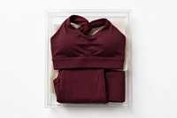 Ensemble 2 pièces de yoga bordeaux pour femme : Soutien-gorge de sport côtelé à col en V, torsadé devant, bretelles halter, maintien élevé et respirant, et Legging taille haute