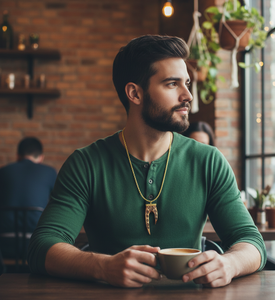 จี้กรงเล็บทำมือสไตล์ชนเผ่า: ลายแกะสลักดอกไม้แบบโบราณ พร้อมฝาครอบทองเหลืองบนสร้อยคอยาวแบบโอเปร่า - Product Image 4