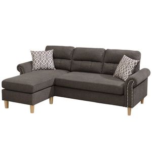 Divano Sezionale Reversibile in Polifibra Color Tan con Chaise Longue, Cuscini Morbidi e Borchie Decorative per Soggiorno - Product Image 4
